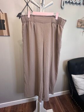 Neutral Taupe Wide-Leg Paperbag Waist Pants